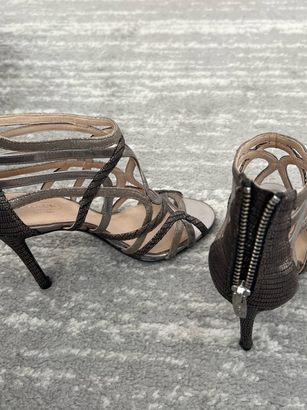 Coach Brown Textured Strappy Stiletto Sandals
